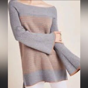 Anthropologie Off-the-Shoulder Gray and Orange Sweater. Tunic Hi-Lo